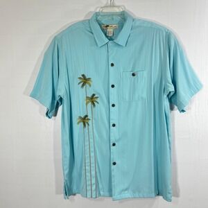 Joe Marlin Mens Button Down Shirt Palm Tree Embroidered Light‎ Blue Large